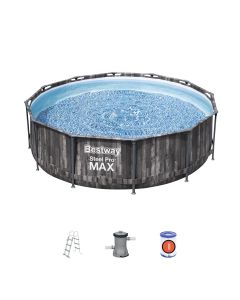 Montažni bazen Steel Pro MAX™ | 366 x 100 cm z vzorcem lesa s kartušno filtrsko črpalko
