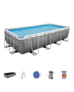 Montažni bazen Power Steel™ Rectangular | 488 x 244 x 122 cm z vzorcem sivega ratana s kartušno filtrsko črpalko