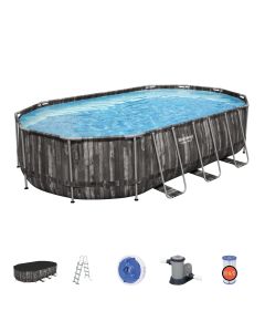 Montažni bazen Power Steel™ Oval | 610 x 366 x 122 cm z vzorcem lesa s kartušno filtrsko črpalko