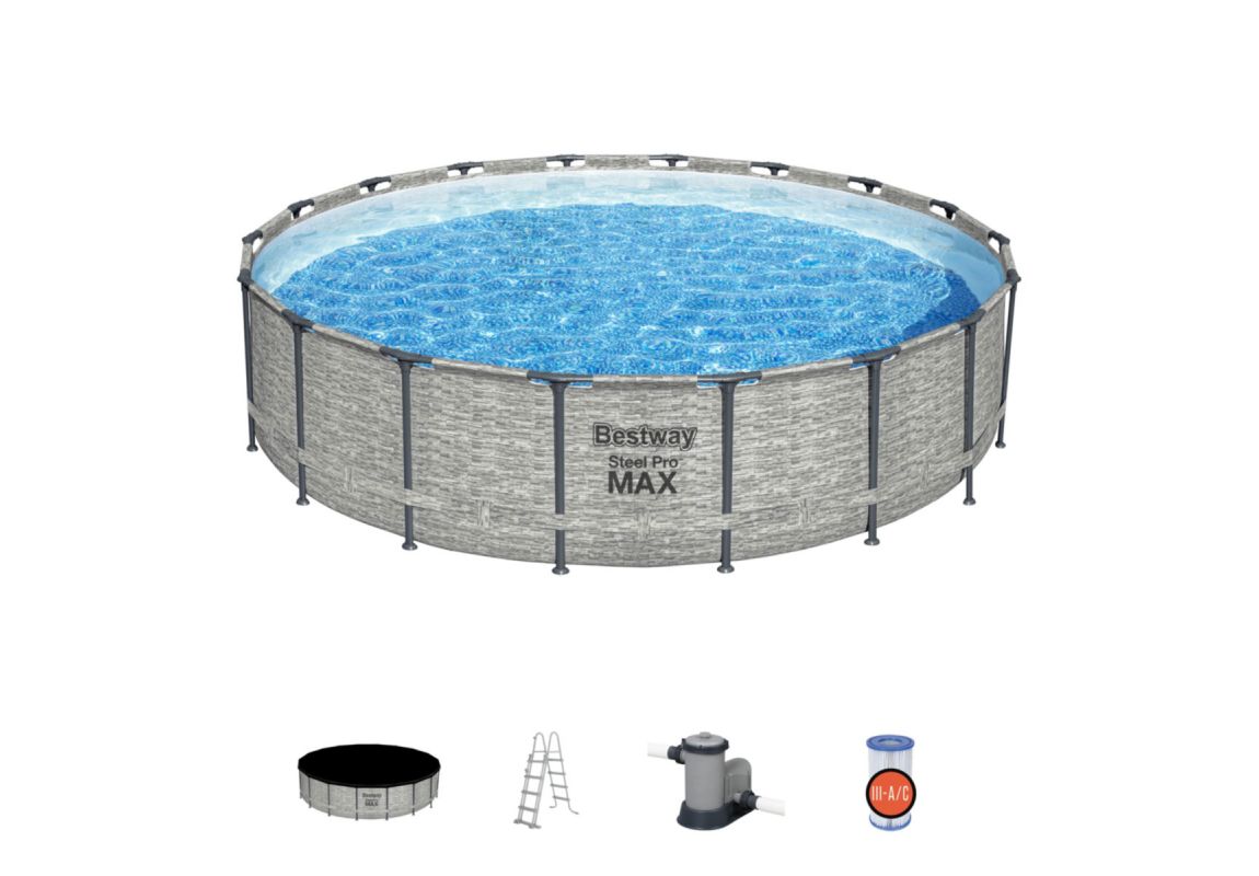 Montažni bazen Steel Pro MAX™ | 549 x 122 cm z vzorcem kamna s kartušno filtrsko črpalko