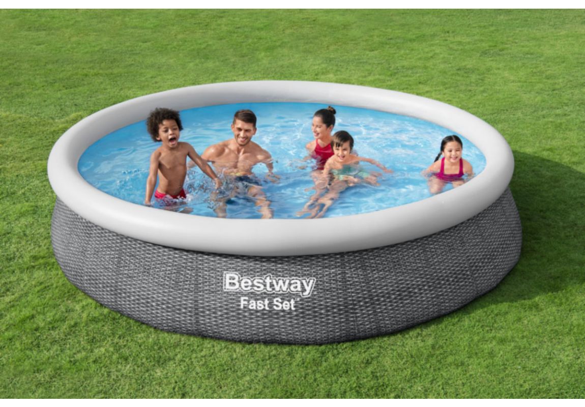 Montažni bazen Fast Set™ | 366 x 76 cm z vzorcem sivega ratana s kartušno filtrsko črpalko