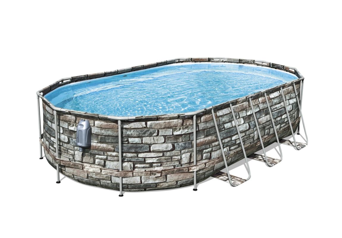 Montažni bazen Power Steel™ Comfort Jet™ | 610 x 366 x 122 cm z vzorcem kamna s kartušno filtrsko črpalko