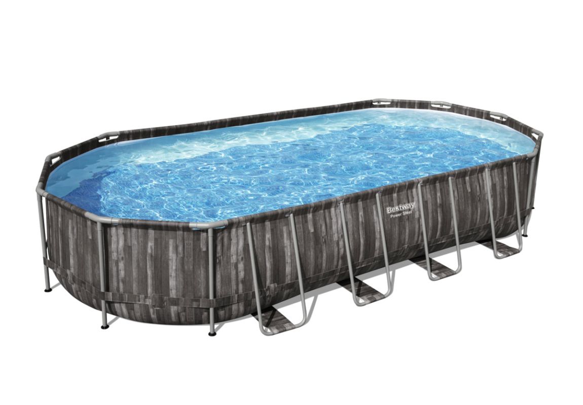 Montažni bazen Power Steel™ Oval  | 732 x 366 x 122 cm z vzorcem lesa s kartušno filtrsko črpalko
