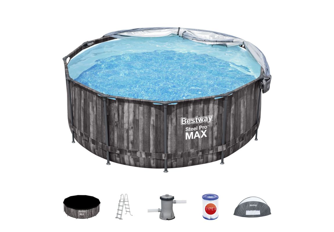Montažni bazen Steel Pro MAX™ | 366 x 122 cm s kartušno filtrsko črpalko in strehico 