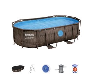 Bazen Power Steel™ Swim Vista Series™ Oval | 427 x 250 x 100 cm z vzorcem ratana s kartušno filtrsko črpalko