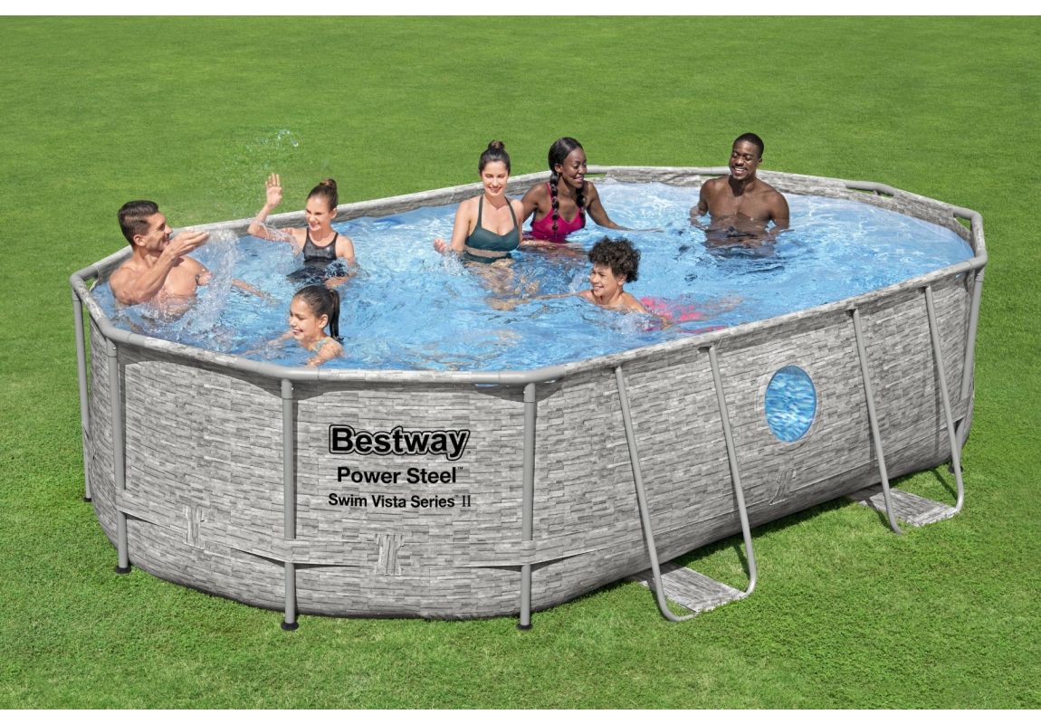 Montažni bazen Power Steel™ Swim Vista™ | 488 x 305 x 107 cm z vzorcem kamna s filtrsko črpalko na pesek
