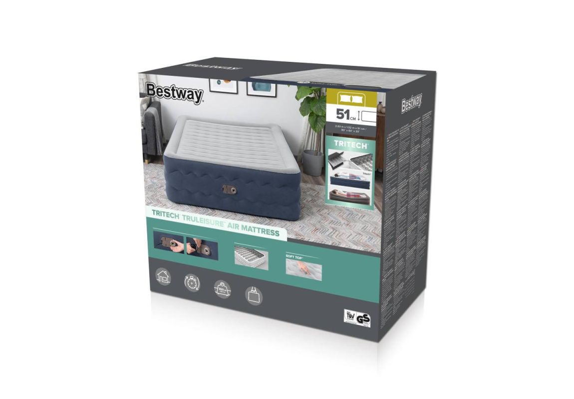 Napihljiva blazina Truleisure™ Queen z vgrajeno AC tlačilko | 203 x 152 x 51 cm