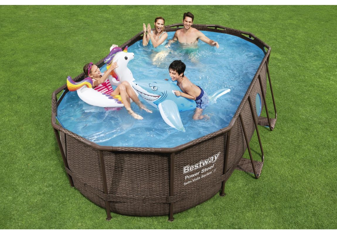 Bazen Power Steel™ Swim Vista Series™ Oval | 427 x 250 x 100 cm z vzorcem ratana s kartušno filtrsko črpalko