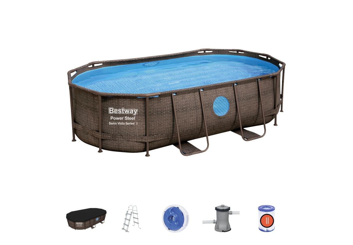 Bazen Power Steel™ Swim Vista Series™ Oval | 427 x 250 x 100 cm z vzorcem ratana s kartušno filtrsko črpalko