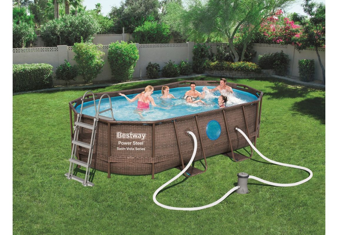 Bazen Power Steel™ Swim Vista Series™ Oval | 427 x 250 x 100 cm z vzorcem ratana s kartušno filtrsko črpalko