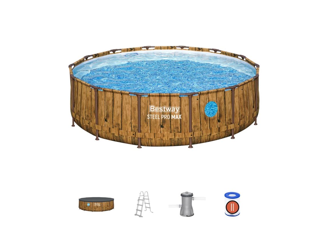 Montažni bazen Steel Pro MAX™ Splashview | 427 x 107 cm z vzorcem lesa s kartušno filtrsko črpalko