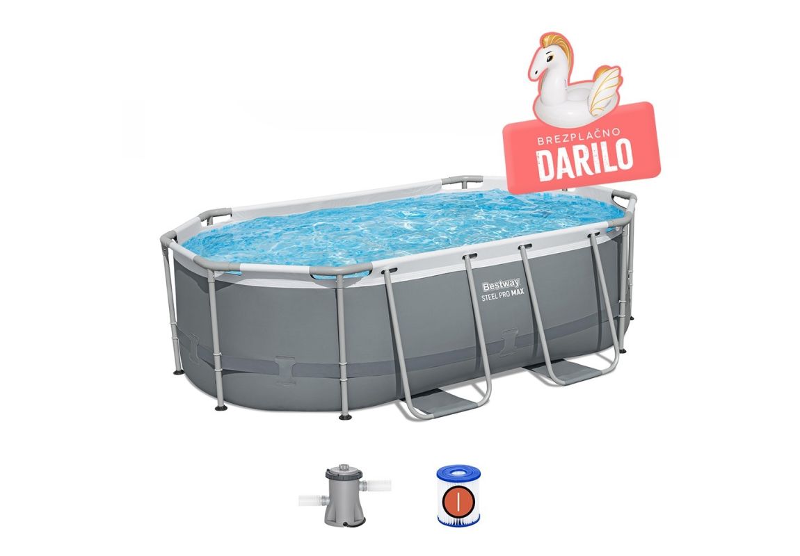 Montažni bazen Steel Pro MAX | 305 x 200 x 84 cm s kartušno filtrsko črpalko
