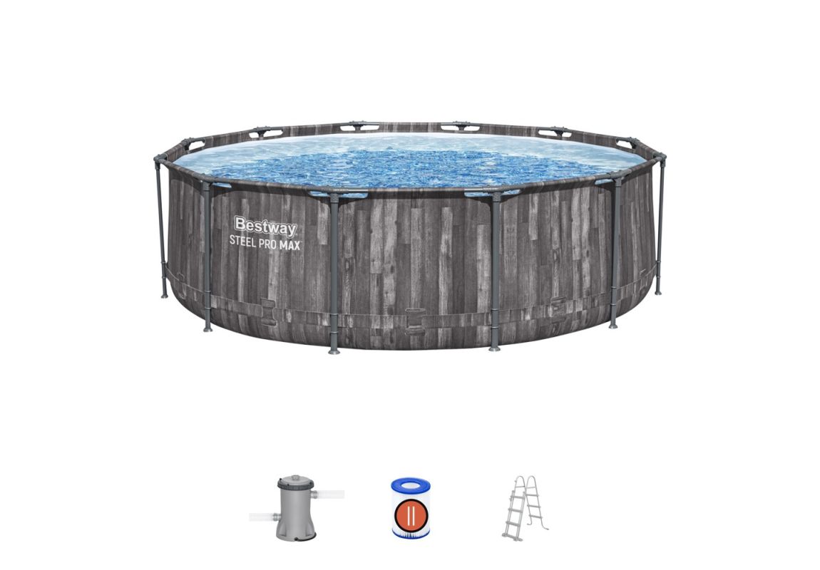 Montažni bazen Steel Pro MAX™ | 366 x 100 cm z vzorcem lesa s kartušno filtrsko črpalko