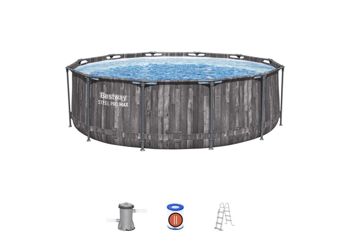 Montažni bazen Steel Pro MAX™ | 366 x 100 cm z vzorcem lesa s kartušno filtrsko črpalko