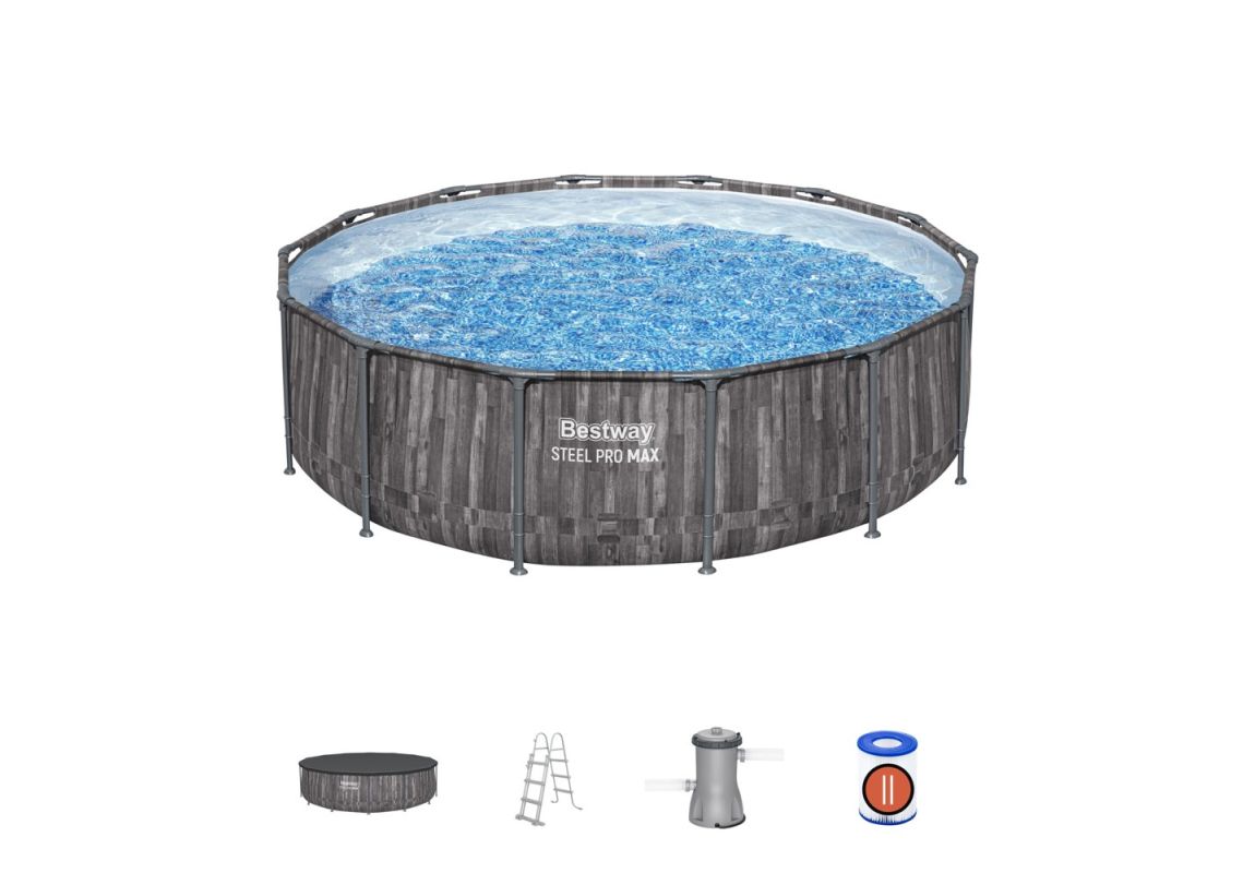 Montažni bazen Steel Pro MAX™ | 427 x 107 cm z vzorcem lesa s kartušno filtrsko črpalko