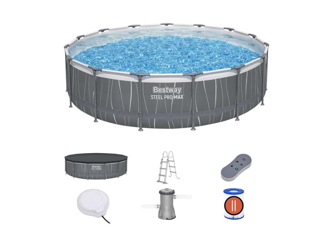 Montažni bazen Steel Pro™ MAX | 457 x 107 cm set s filtrsko črpalko in LED lučko