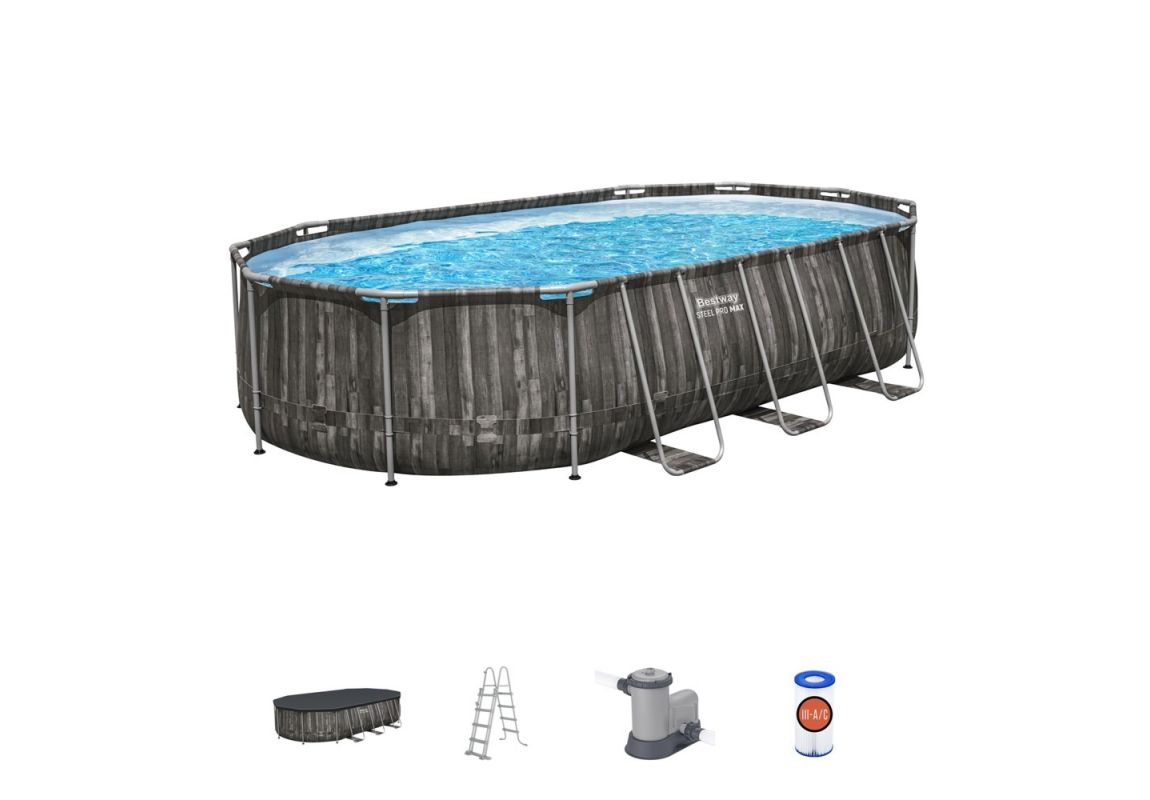 Montažni bazen Steel Pro MAX | 610 x 366 x 122 cm z vzorcem lesa s kartušno filtrsko črpalko