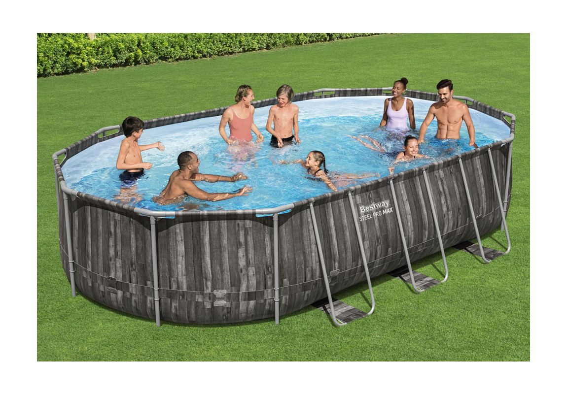 Montažni bazen Steel Pro MAX | 610 x 366 x 122 cm z vzorcem lesa s kartušno filtrsko črpalko