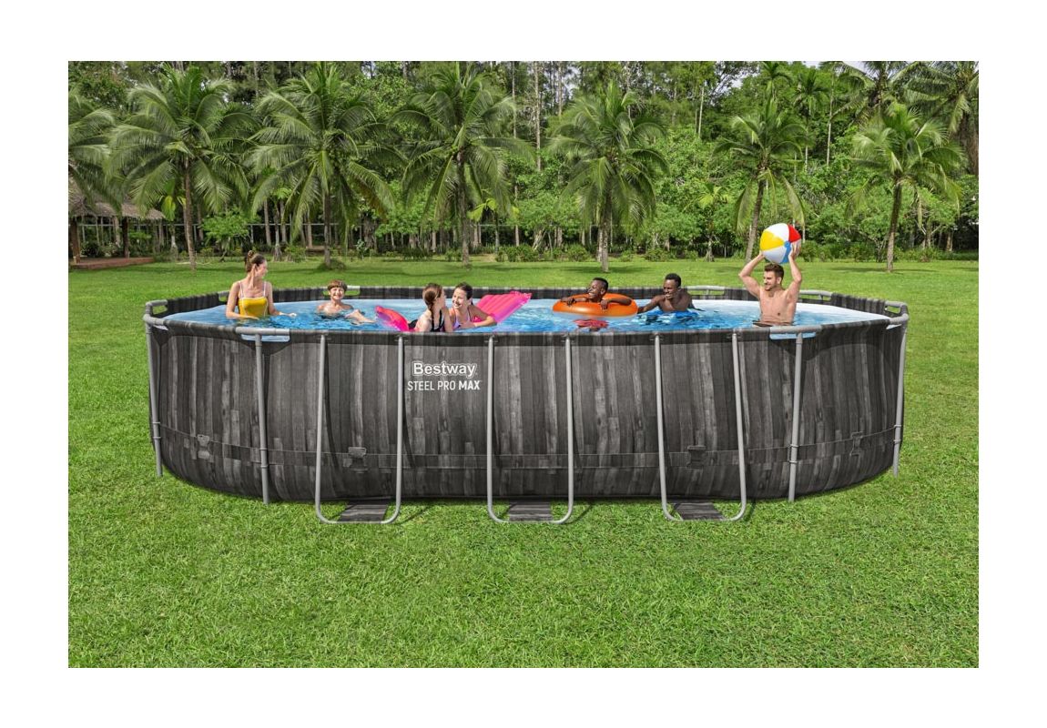 Montažni bazen Steel Pro MAX | 610 x 366 x 122 cm z vzorcem lesa s kartušno filtrsko črpalko