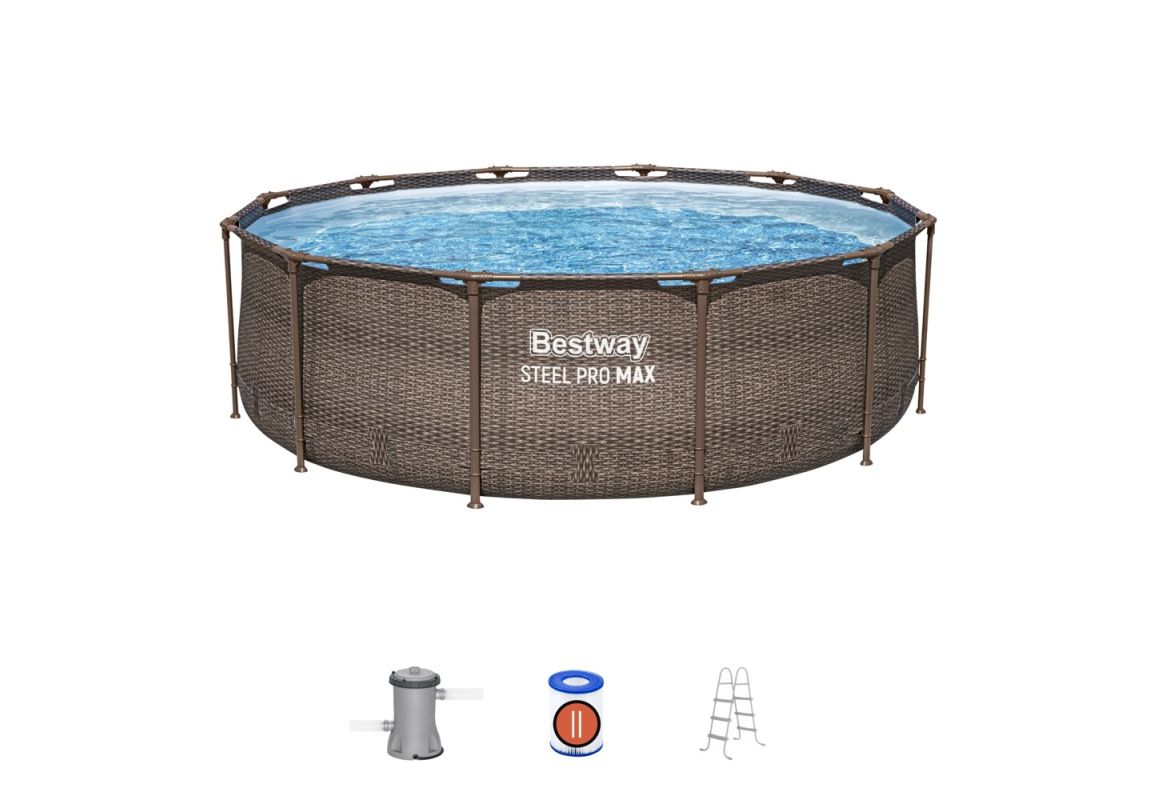 Montažni bazen Steel Pro MAX™ | 366 x 100 cm z vzorcem ratana s kartušno filtrsko črpalko 