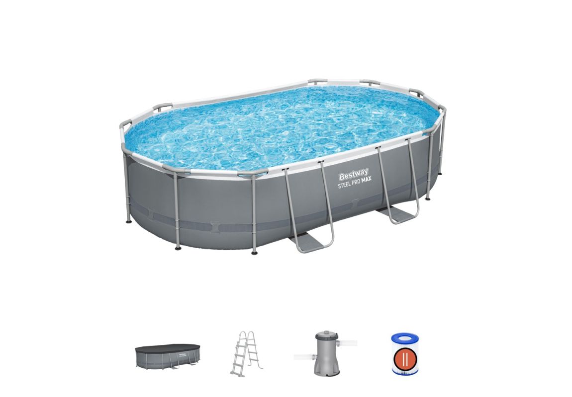 Montažni bazen Steel Pro MAX | 488 x 305 x 107 cm s kartušno filtrsko črpalko