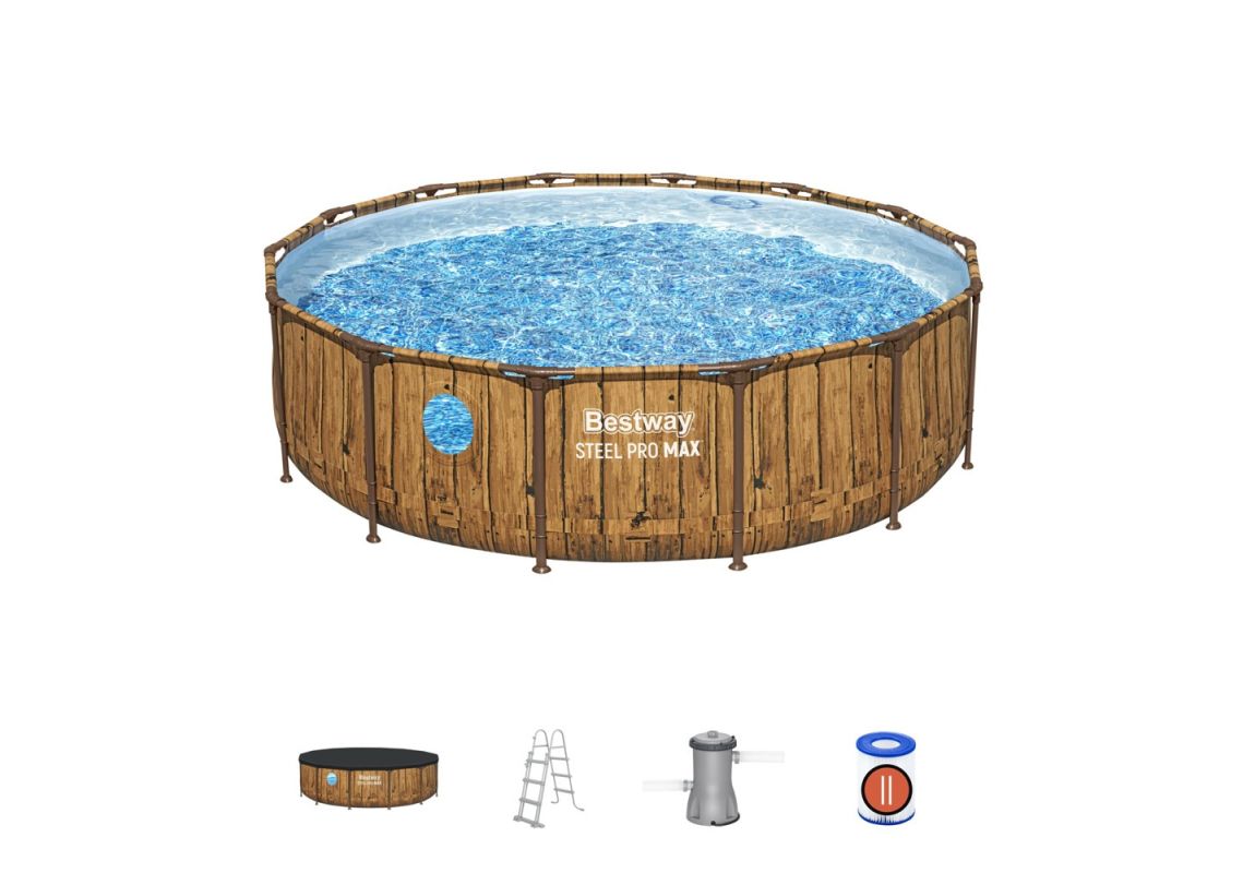 Montažni bazen Steel Pro MAX™ Splashview | 427 x 107 cm z vzorcem lesa s kartušno filtrsko črpalko