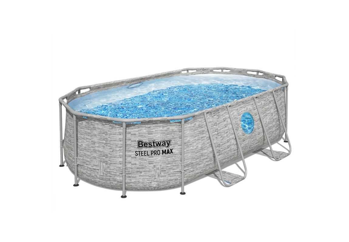 Montažni bazen Steel Pro MAX™ Splashview™ | 427 x 250 x 100 cm z vzorcem kamna s kartušno filtrsko črpalko