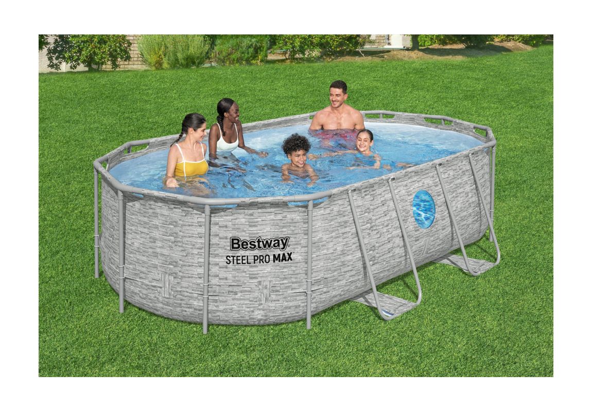 Montažni bazen Steel Pro MAX™ Splashview™ | 427 x 250 x 100 cm z vzorcem kamna s kartušno filtrsko črpalko