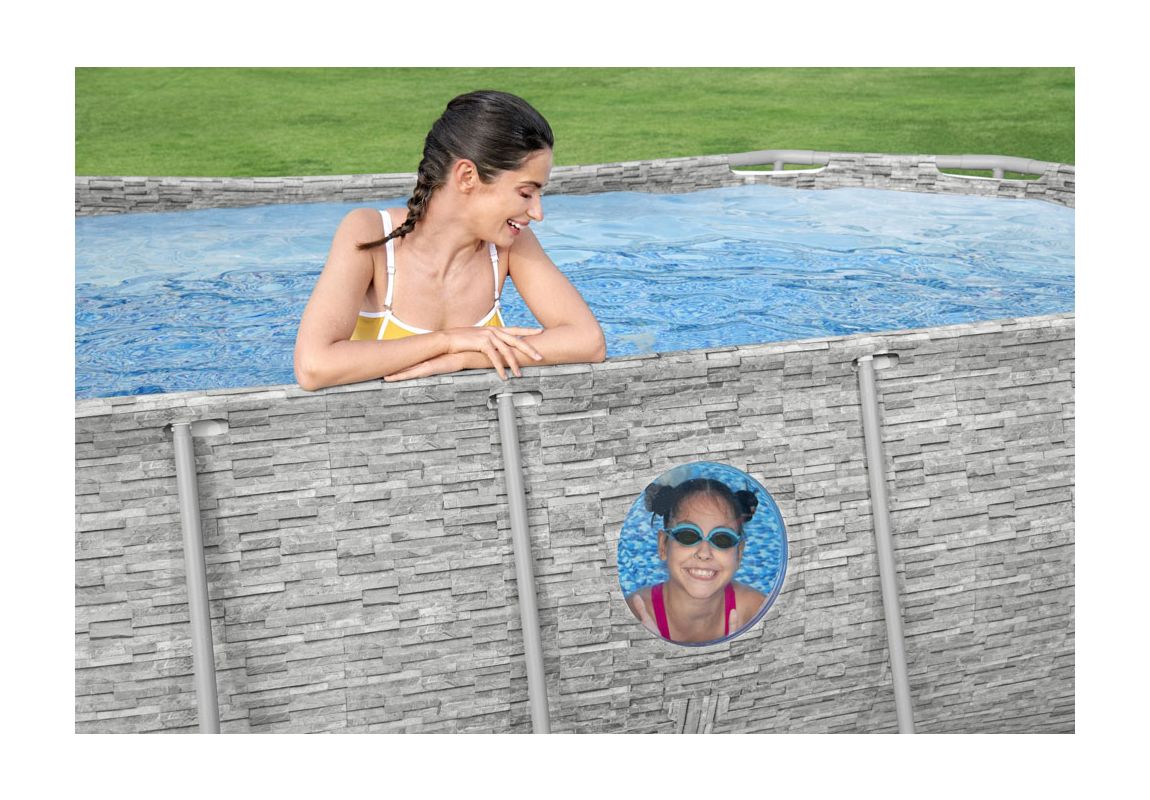 Montažni bazen Steel Pro MAX™ Splashview™ | 427 x 250 x 100 cm z vzorcem kamna s kartušno filtrsko črpalko