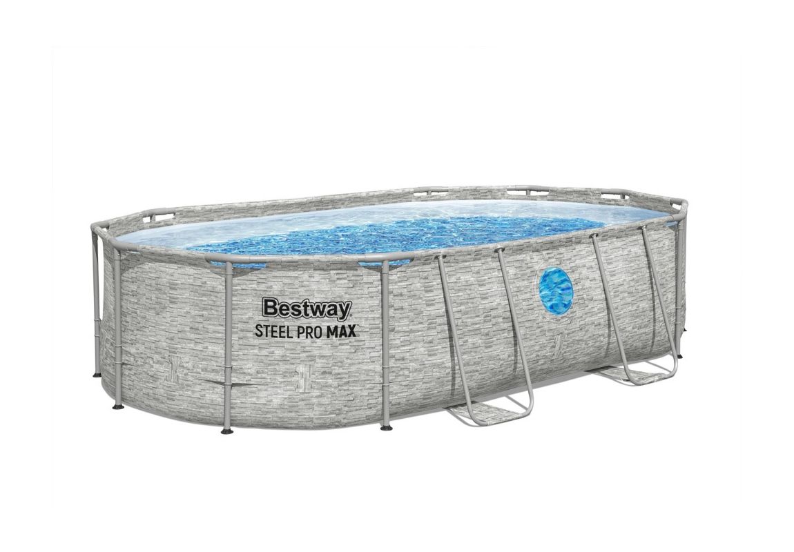 Montažni bazen Steel Pro MAX™ Splashview™ | 488 x 305 x 107 cm z vzorcem kamna s filtrsko črpalko na pesek