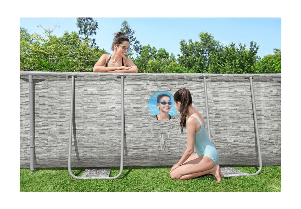 Montažni bazen Steel Pro MAX™ Splashview™ | 488 x 305 x 107 cm z vzorcem kamna s filtrsko črpalko na pesek