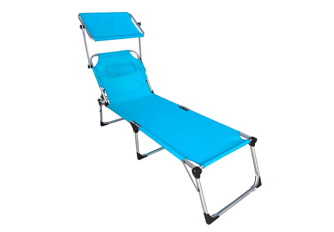 ItStime zložljiv ležalnik Malaga s senčilom in blazino | 192 x 58 x 37 cm