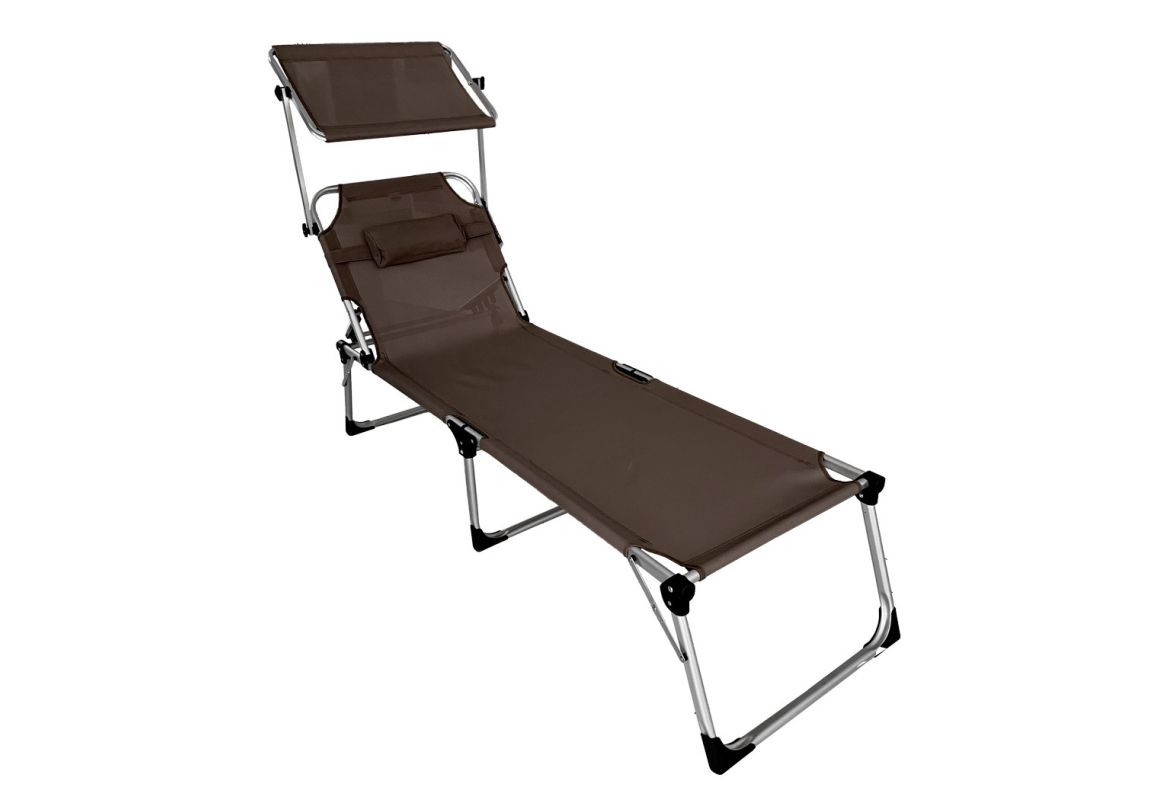 ItStime zložljiv ležalnik Malaga s senčilom in blazino | 192 x 58 x 37 cm