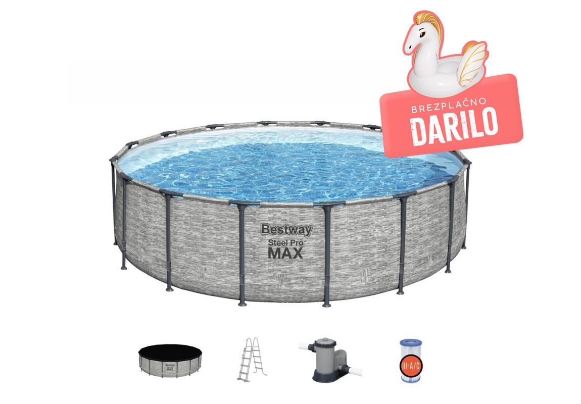 Montažni bazen Steel Pro MAX™  | 488 x 122 cm z vzorcem kamna s kartušno filtrsko črpalko