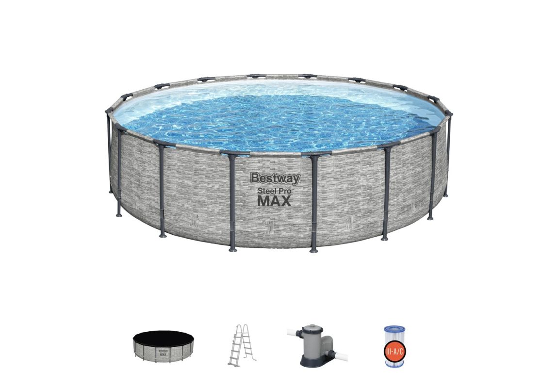 Montažni bazen Steel Pro MAX™  | 488 x 122 cm z vzorcem kamna s kartušno filtrsko črpalko