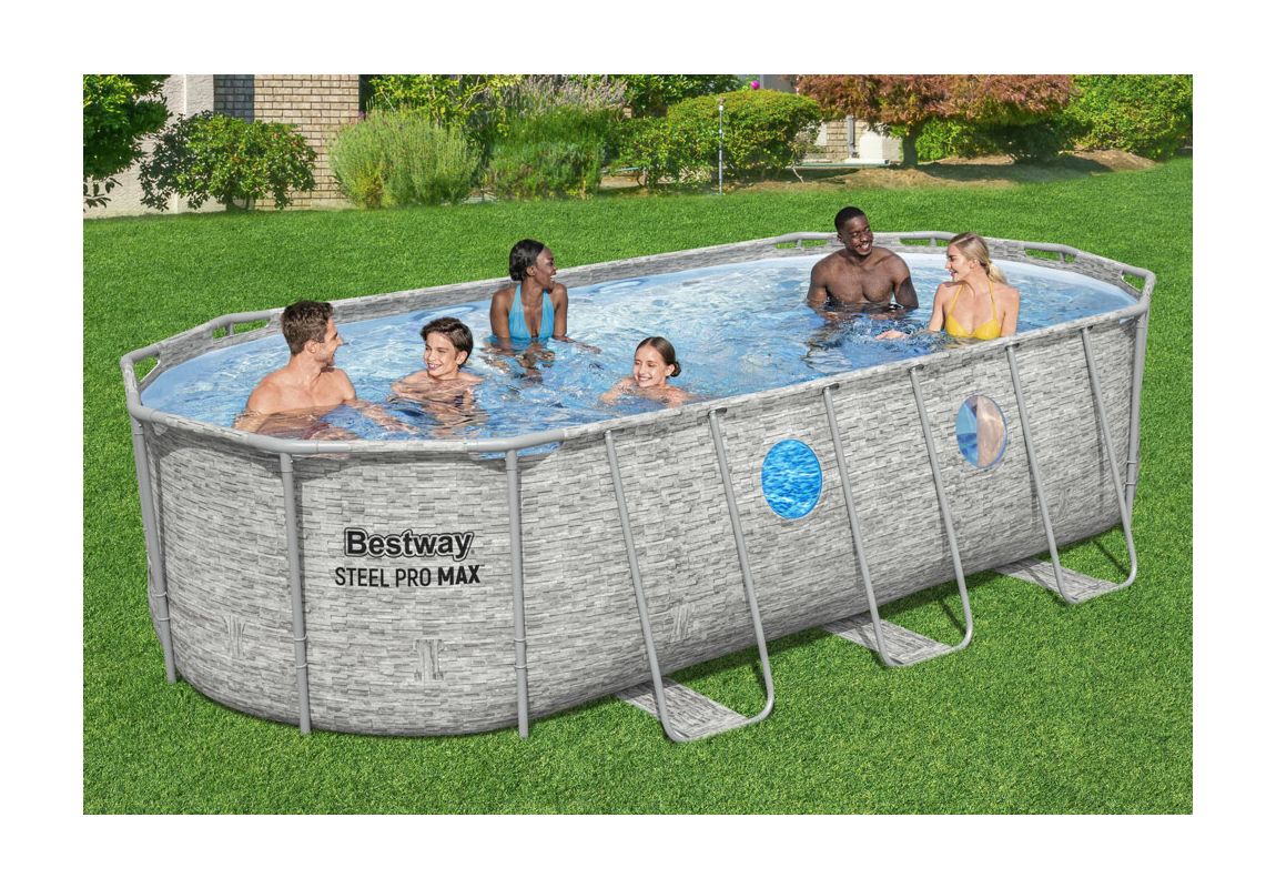 Montažni bazen Steel Pro MAX™ Splashview™ | 549 x 274 x 122 cm z vzorcem kamna s kartušno filtrsko črpalko