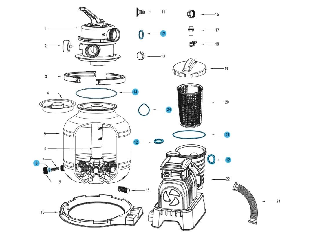 Set rezervnih tesnil za filtrske črpalke s peščenim filtrom 