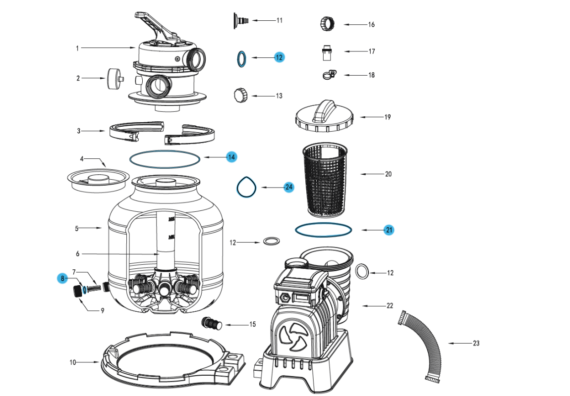 Set rezervnih tesnil za filtrske črpalke s peščenim filtrom 