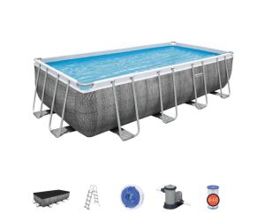 Montažni bazen Power Steel™ Rectangular | 549 x 274 x 122 cm z vzorcem sivega ratana s kartušno filtrsko črpalko