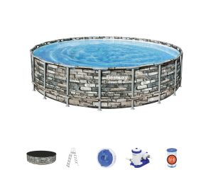 Montažni bazen Power Steel™  | 610 x 132 cm z vzorcem kamna  s kartušno filtrsko črpalko