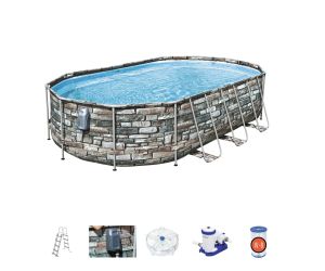 Montažni bazen Power Steel™ Comfort Jet™ | 610 x 366 x 122 cm z vzorcem kamna s kartušno filtrsko črpalko
