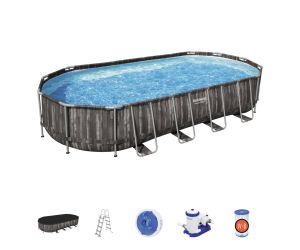 Montažni bazen Power Steel™ Oval  | 732 x 366 x 122 cm z vzorcem lesa s kartušno filtrsko črpalko